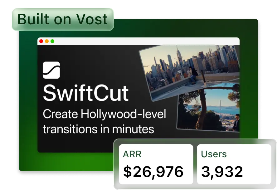 SwiftCut homepage screenshot showing the Hollywood-level transitions headline